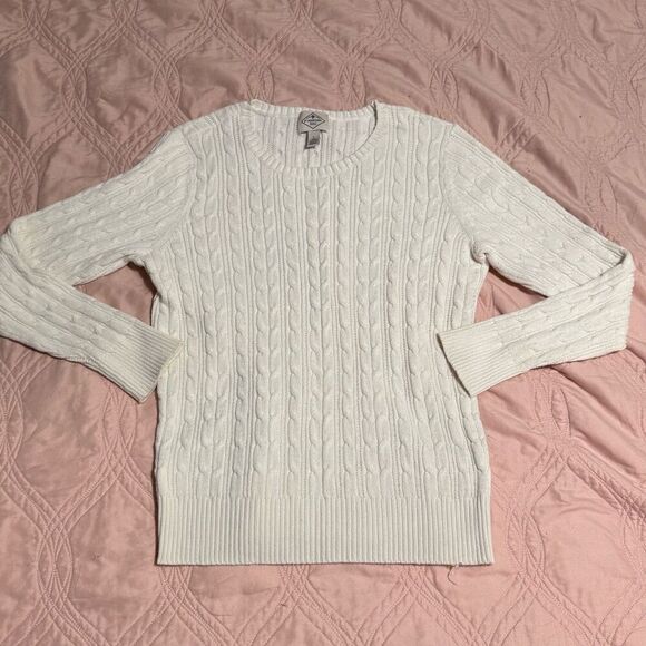 St. John’s Bay Ivory Cotton Cable Knit Retro Sweater L - Picture 1 of 6
